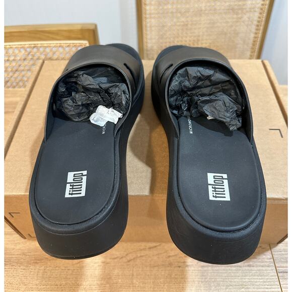 Fitflop F-Mode Raw-Edge Leather Flatform H-Bar Slide Size 7  Cushioned Comfy - Picture 8 of 9